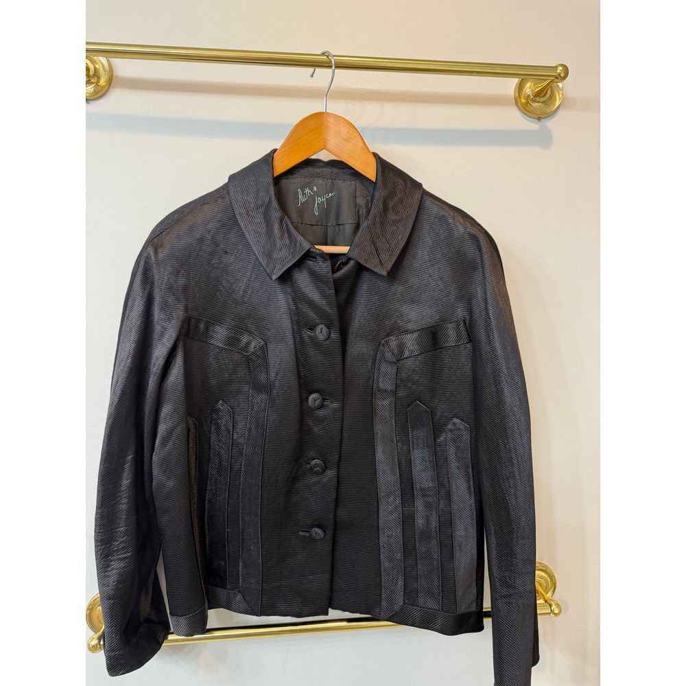 Ruth Joyce Designer Vintage‎ Black Textured Cropped Jacket Geometric Detail M L